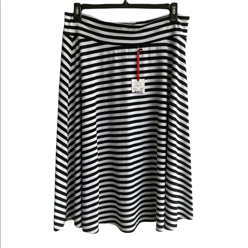 Ruby Rd Black White Diagonal Striped Knit Skirt Size Large A-Line Midi NWT